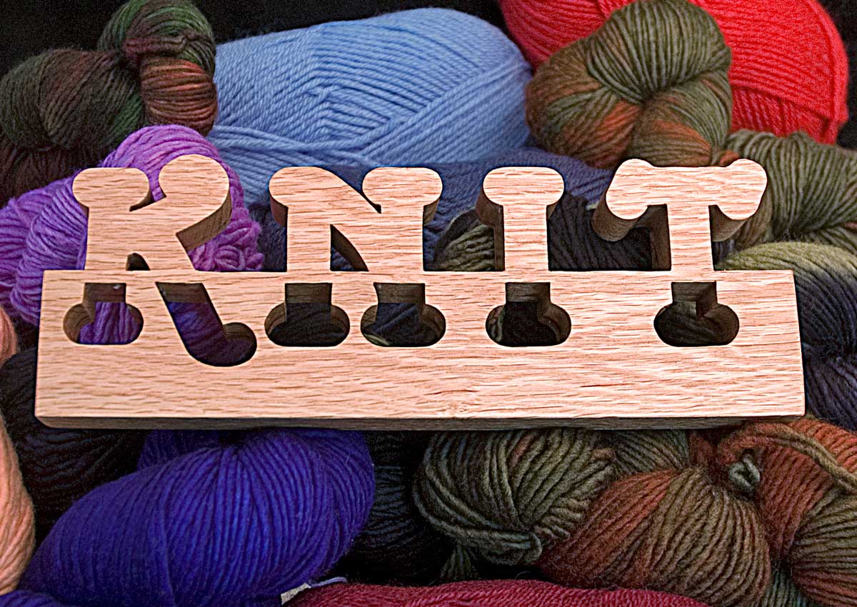 Handcrafted Wooden Sign - "KNIT" (Half Shadow) - Red Oak - Click Image to Close